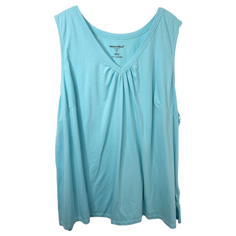 Woman Within Plus Size 30/32‎ Tank Top 3X Solid Blue Sleeveless Capsule 1415
